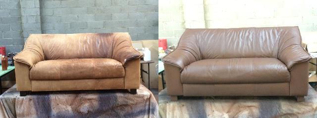 Worn leather furniture before restoration